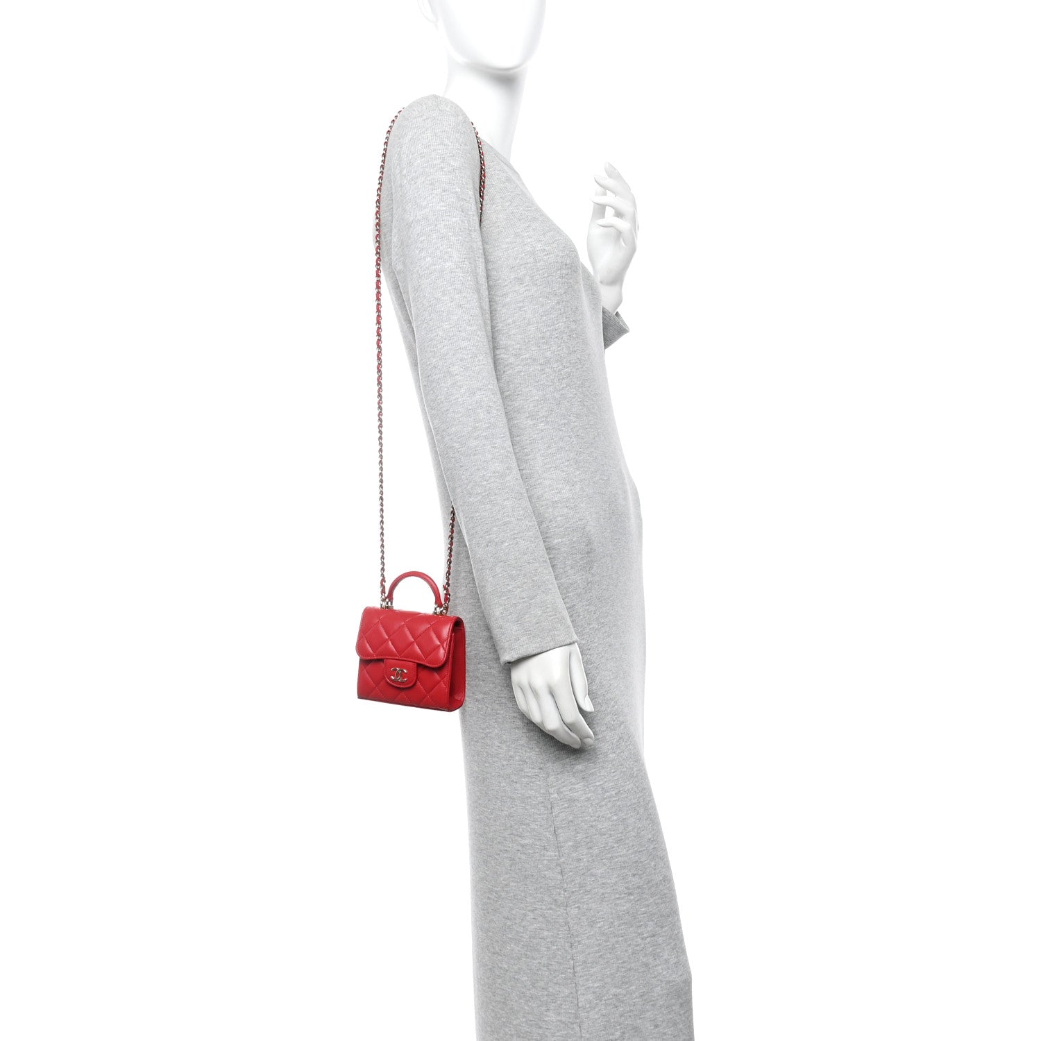 Chanel Lambskin Quilted Top Handle Flap Clutch With Chain Red 3 of 11