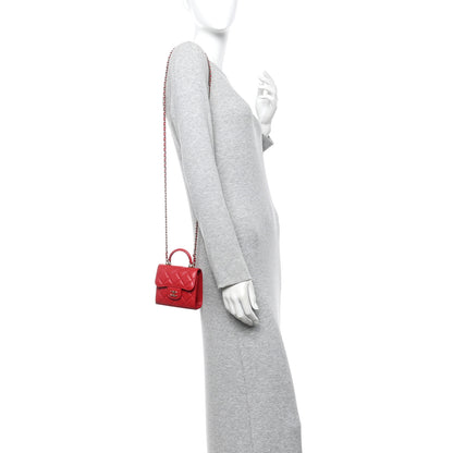 Chanel Lambskin Quilted Top Handle Flap Clutch With Chain Red 3 of 11