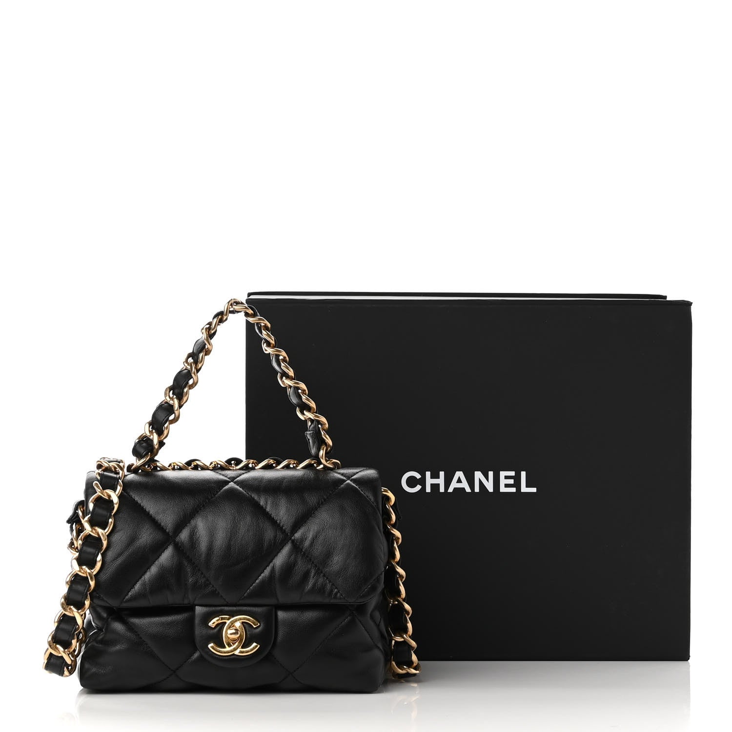 Chanel Lambskin Quilted Small Chain Top Handle Flap Black 10 of 10