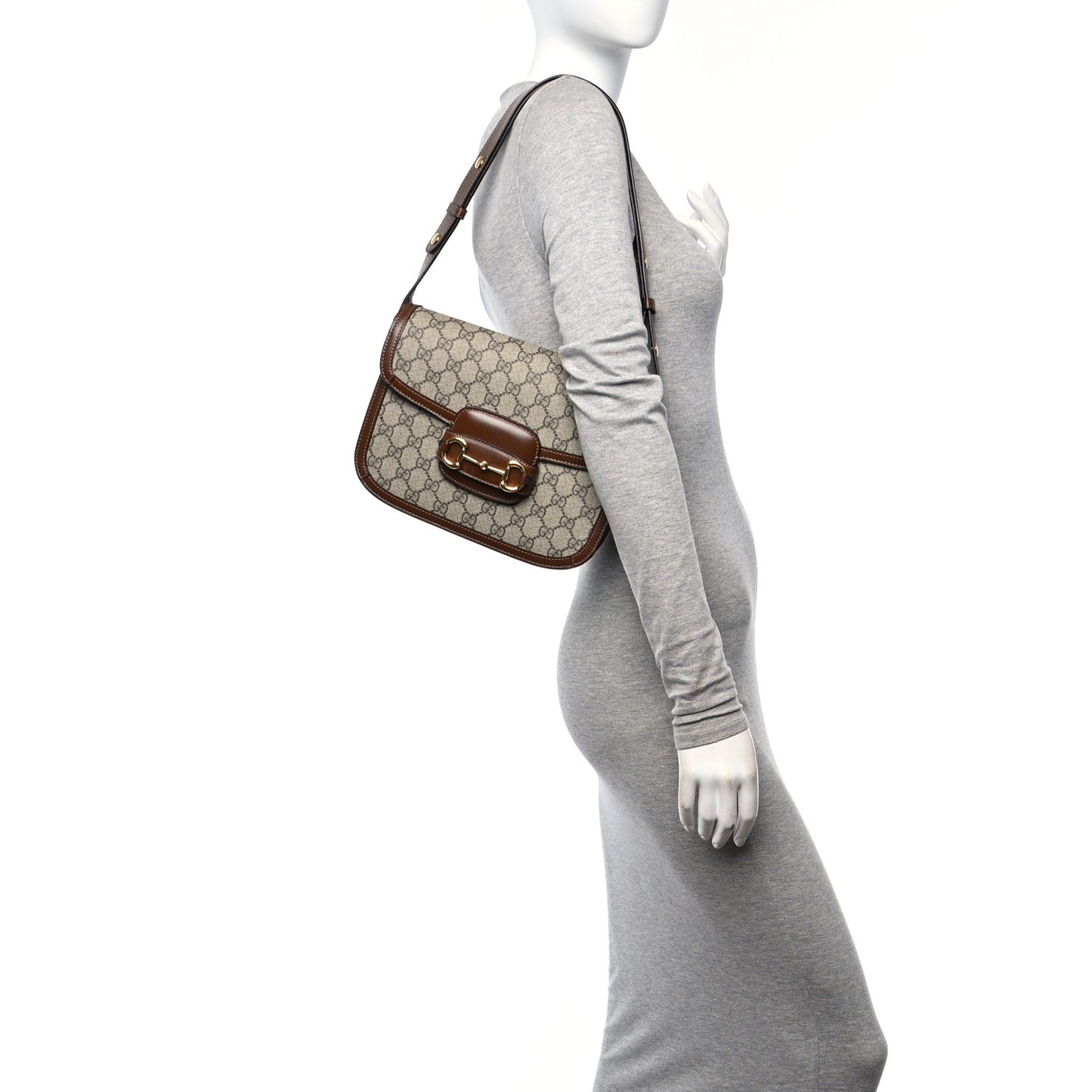 GG Supreme Monogram Horsebit 1955 Shoulder Bag Beige Brown Sugar