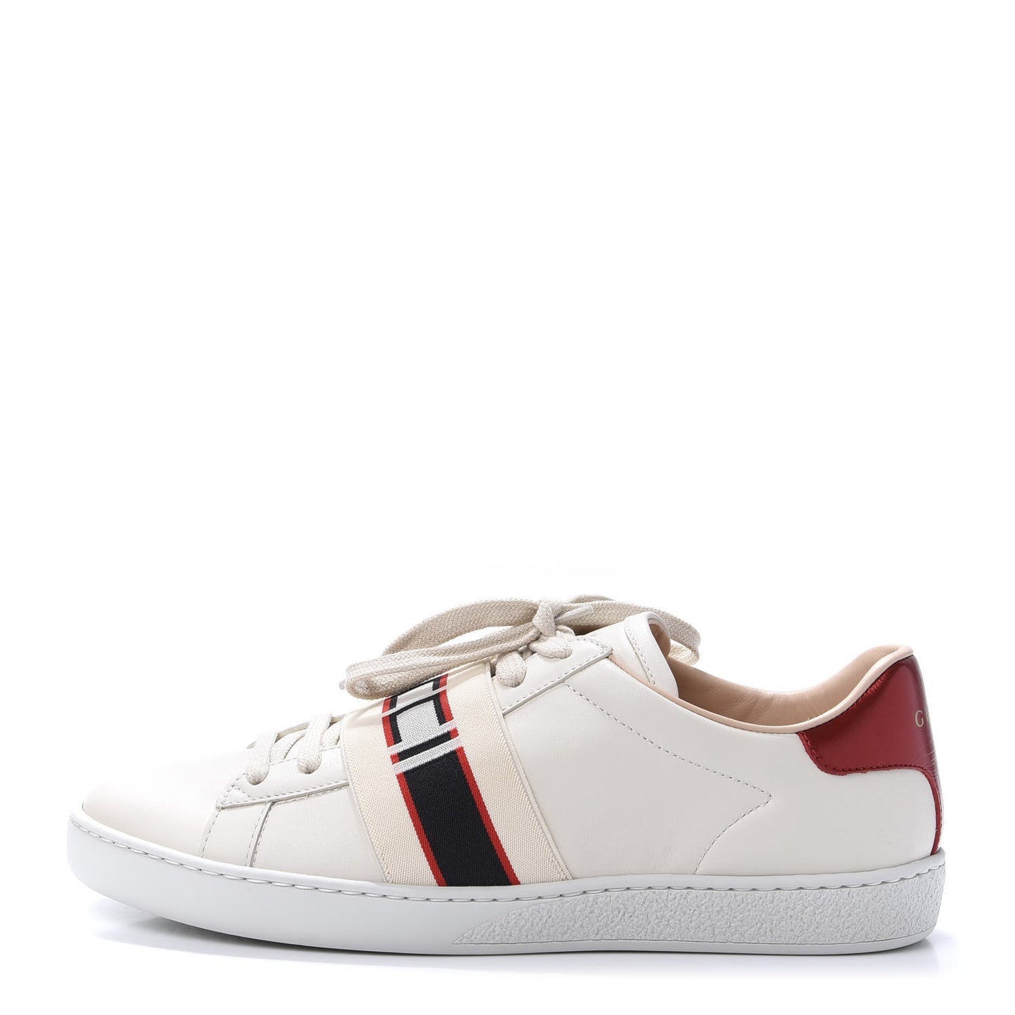 Calfskin Stripe Womens New Ace Sneakers 37.5 New Mystic White Ecru Red Flame