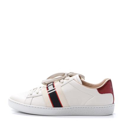 Gucci Calfskin Stripe Womens New Ace Sneakers 37.5 New Mystic White Ecru Red Flame 1 of 10