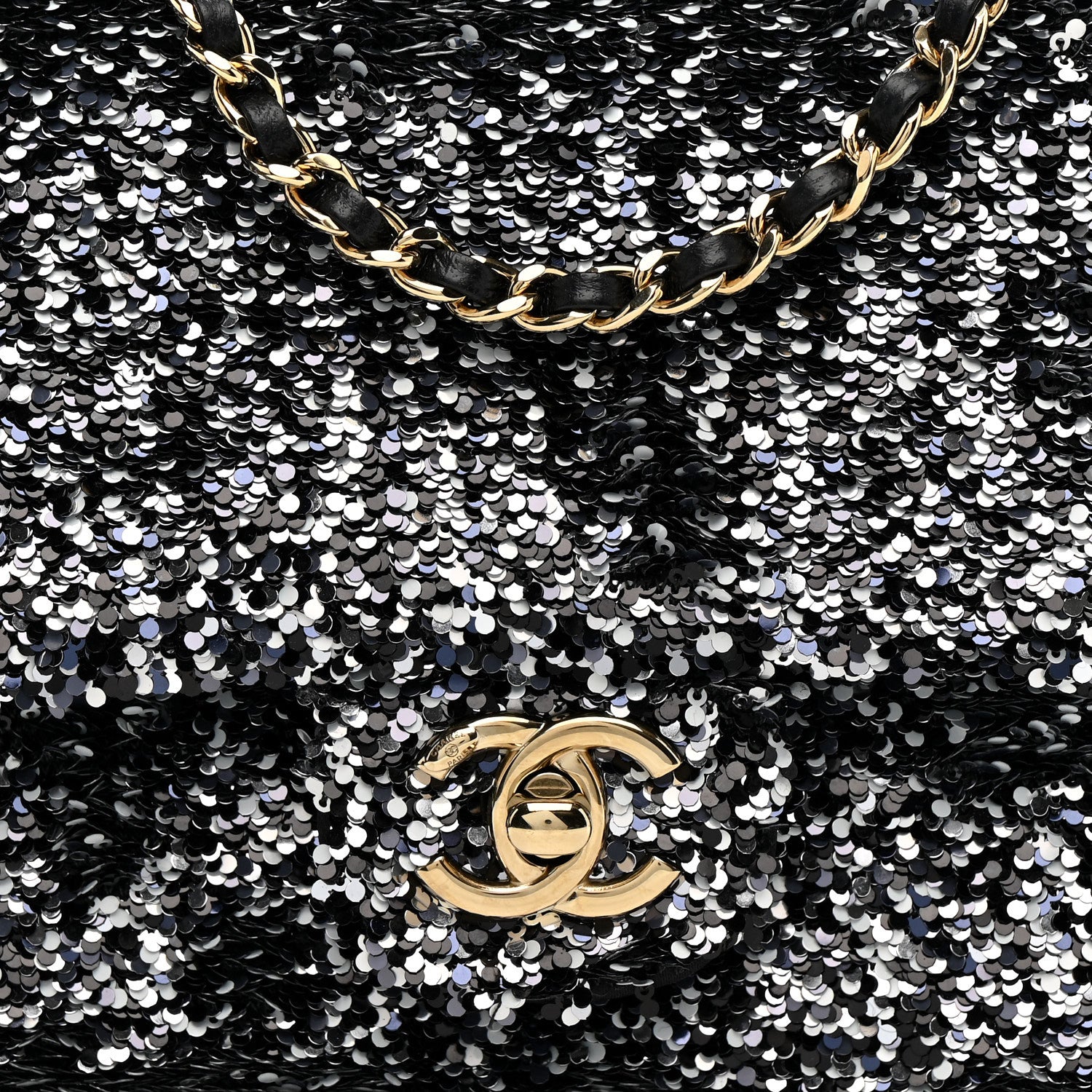 Chanel Sequin Quilted Small Single Flap Black White Grey 8 of 11