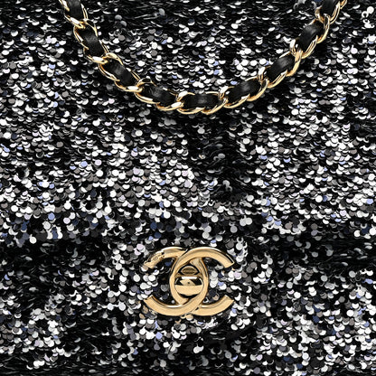 Chanel Sequin Quilted Small Single Flap Black White Grey 8 of 11