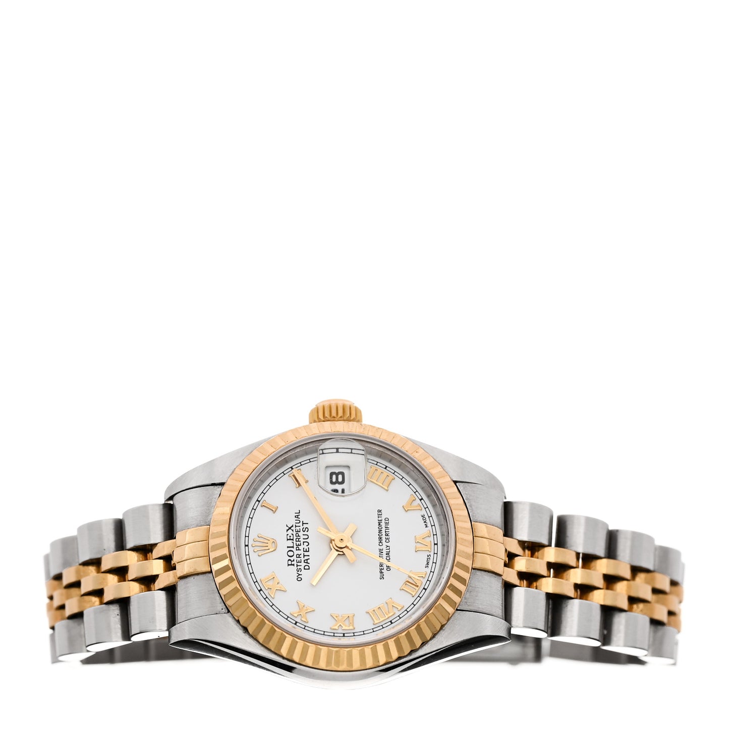 Stainless Steel 18K Yellow Gold 26mm Oyster Perpetual Datejust Watch White Roman 79173