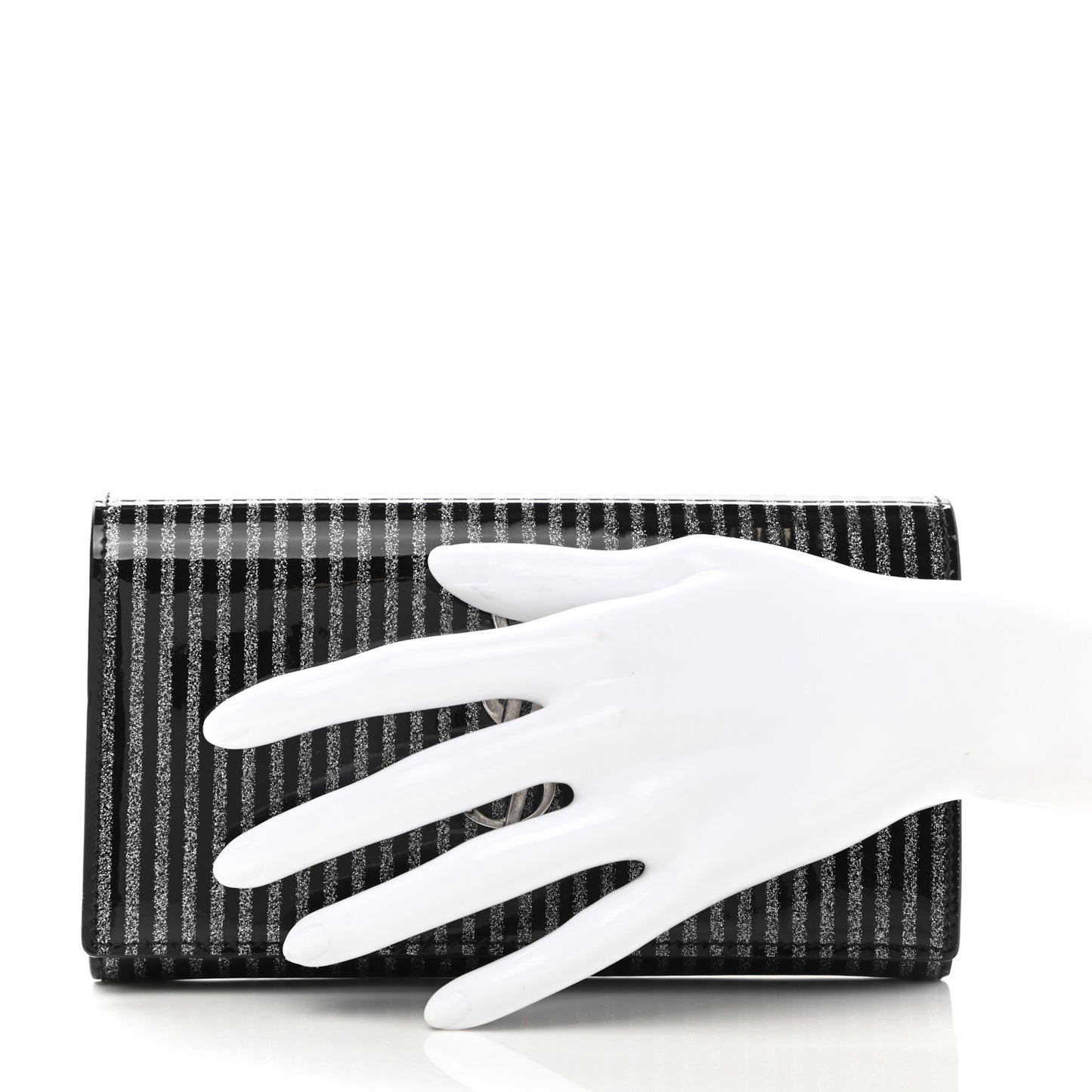 Patent Glitter Striped Classic Monogram Cassandre Wallet Black Silver