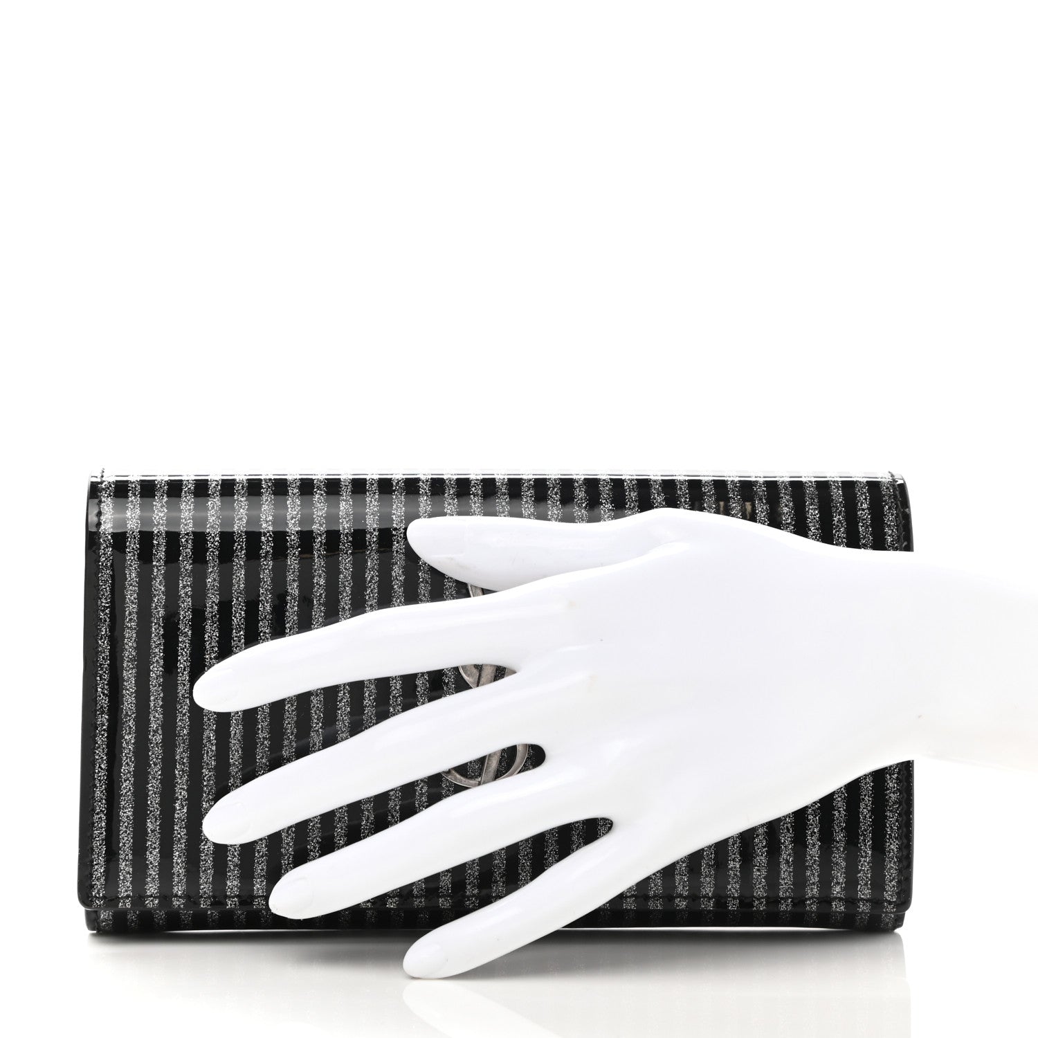 Saint Laurent Patent Glitter Striped Classic Monogram Cassandre Wallet Black Silver 2 of 8