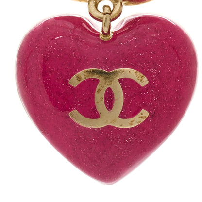 Chanel Crystal CC Resin Heart Drop Earrings Pink Gold 4 of 6