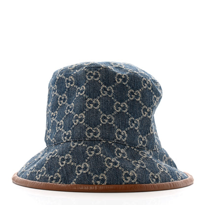 Gucci Washed Jacquard Denim Nappa GG Monogram Oscar Bucket Hat M Denim Cuir 7 of 10