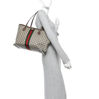 Gucci GG Supreme Monogram Textured Calfskin Web Medium Ophidia Shopping Tote Beige Ebony New Acero 2 of 11