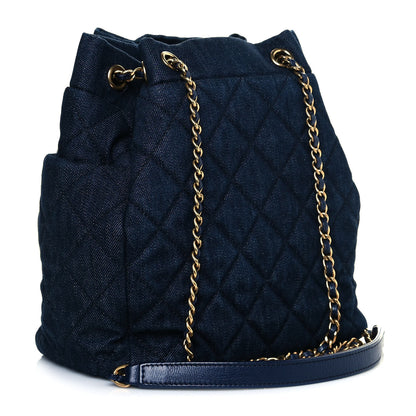 Chanel Washed Denim Quilted Small Urban Spirit Drawstring Bag Dark Blue 3 of 12