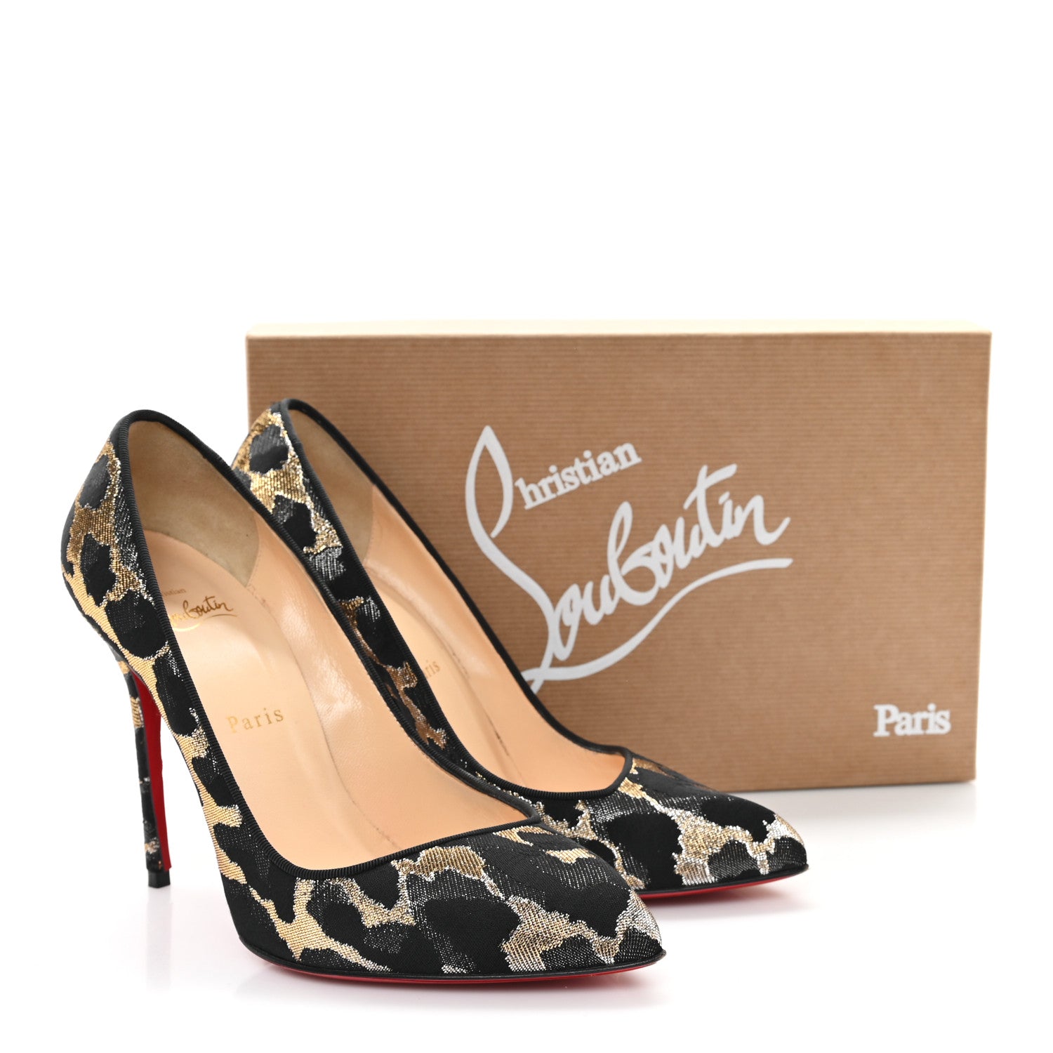 Christian Louboutin Lurex Feline Corneille 100 Pumps 38.5 Black Gold 9 of 11