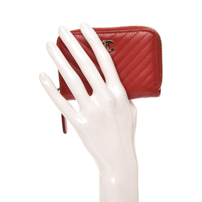 Chanel Caviar Chevron Quilted Zip Around Coin Purse Dark Red 2 of 8