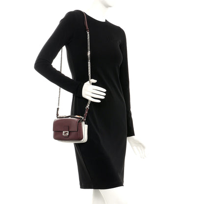 Fendi Vitello Dolce Flowerland Bi-Color Studded Micro Double Baguette Bordeaux White Ice 2 of 10