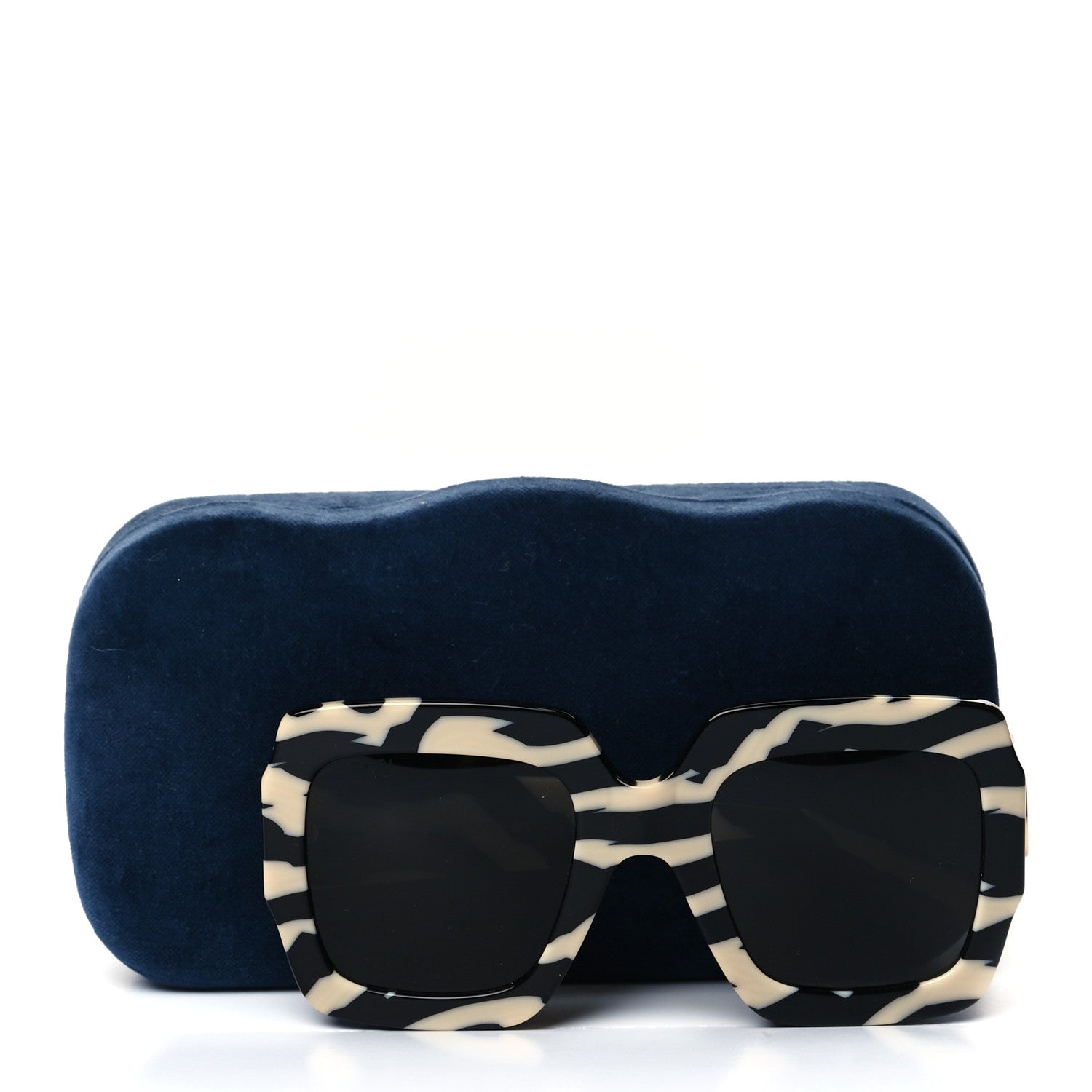 Gucci Acetate Square Frame Striped GG0178S Sunglasses Black Ivory 8 of 8