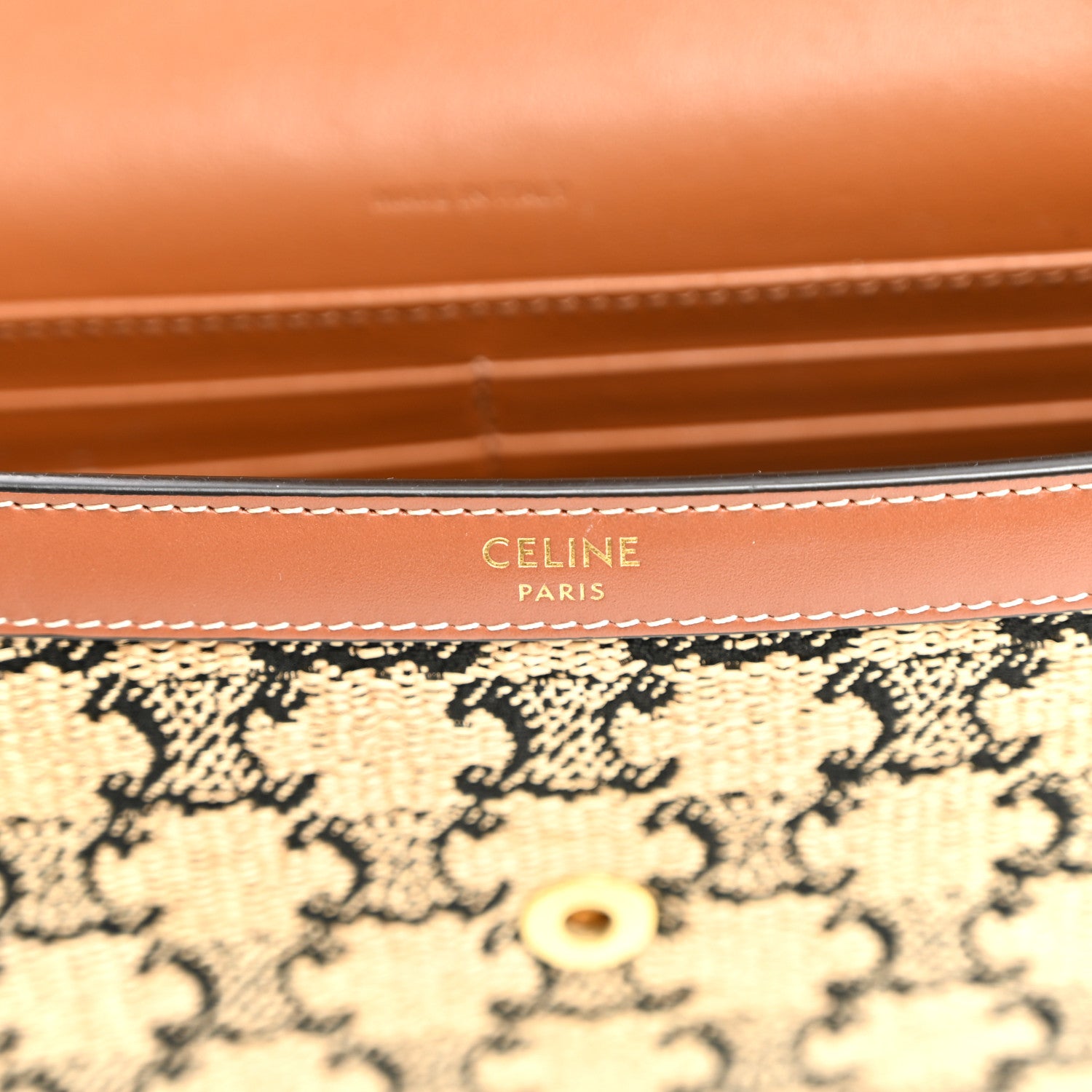 Celine Raffia Jacquard Calfskin Triomphe Wallet on Chain Natural Tan 5 of 9