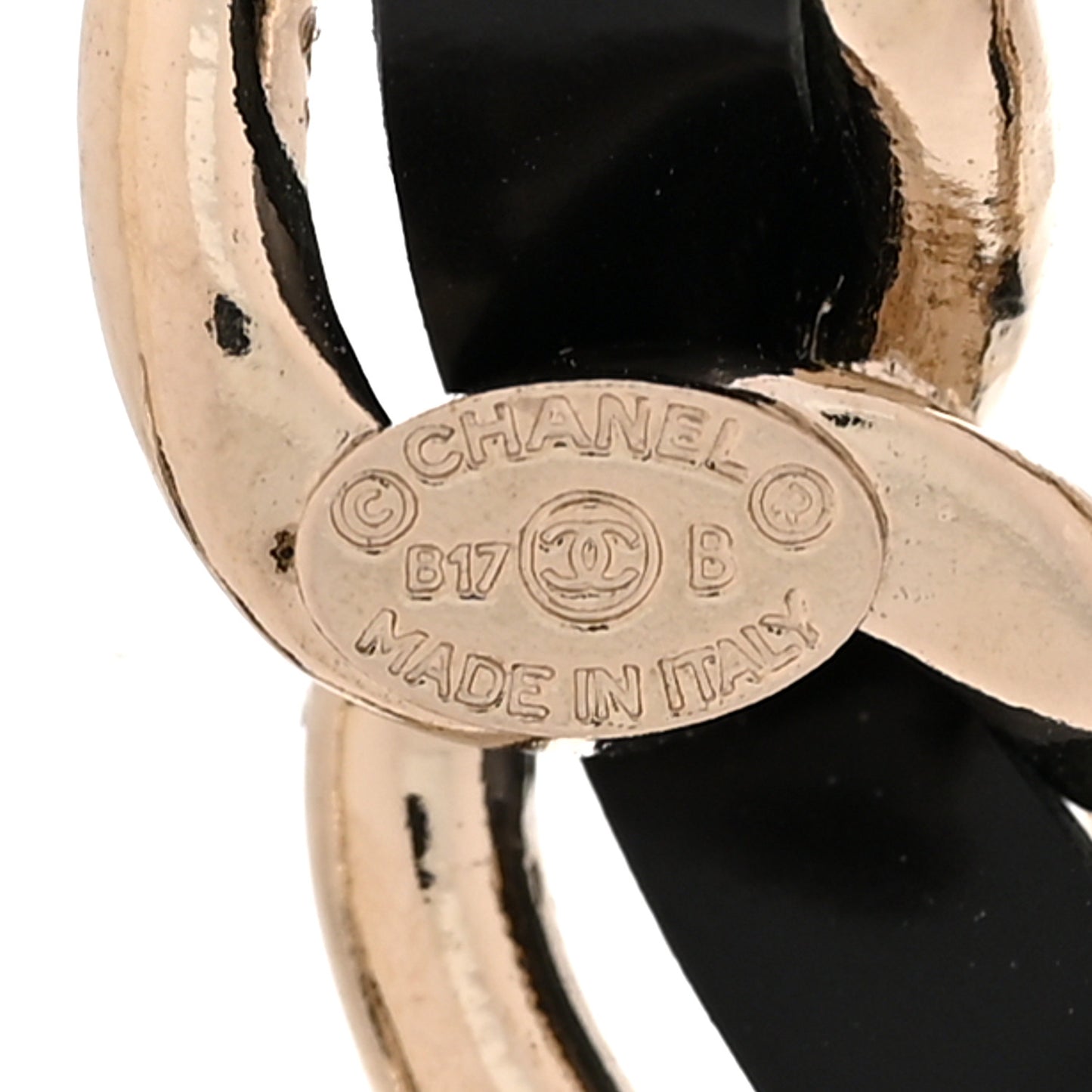 Lambskin Crystal Chain CC Charms Brooch Black Gold