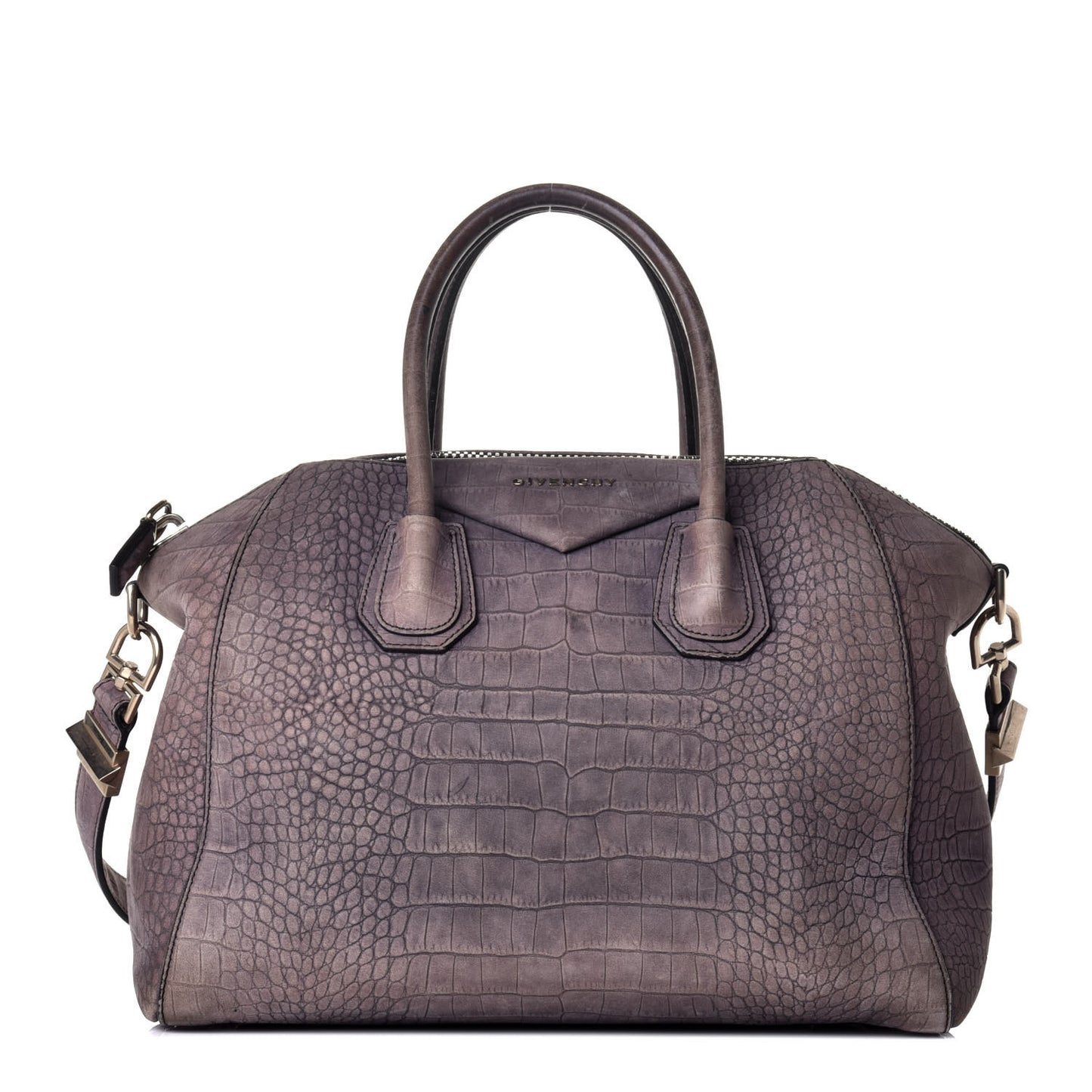 Nubuck Crocodile Embossed Medium Antigona Washed Black