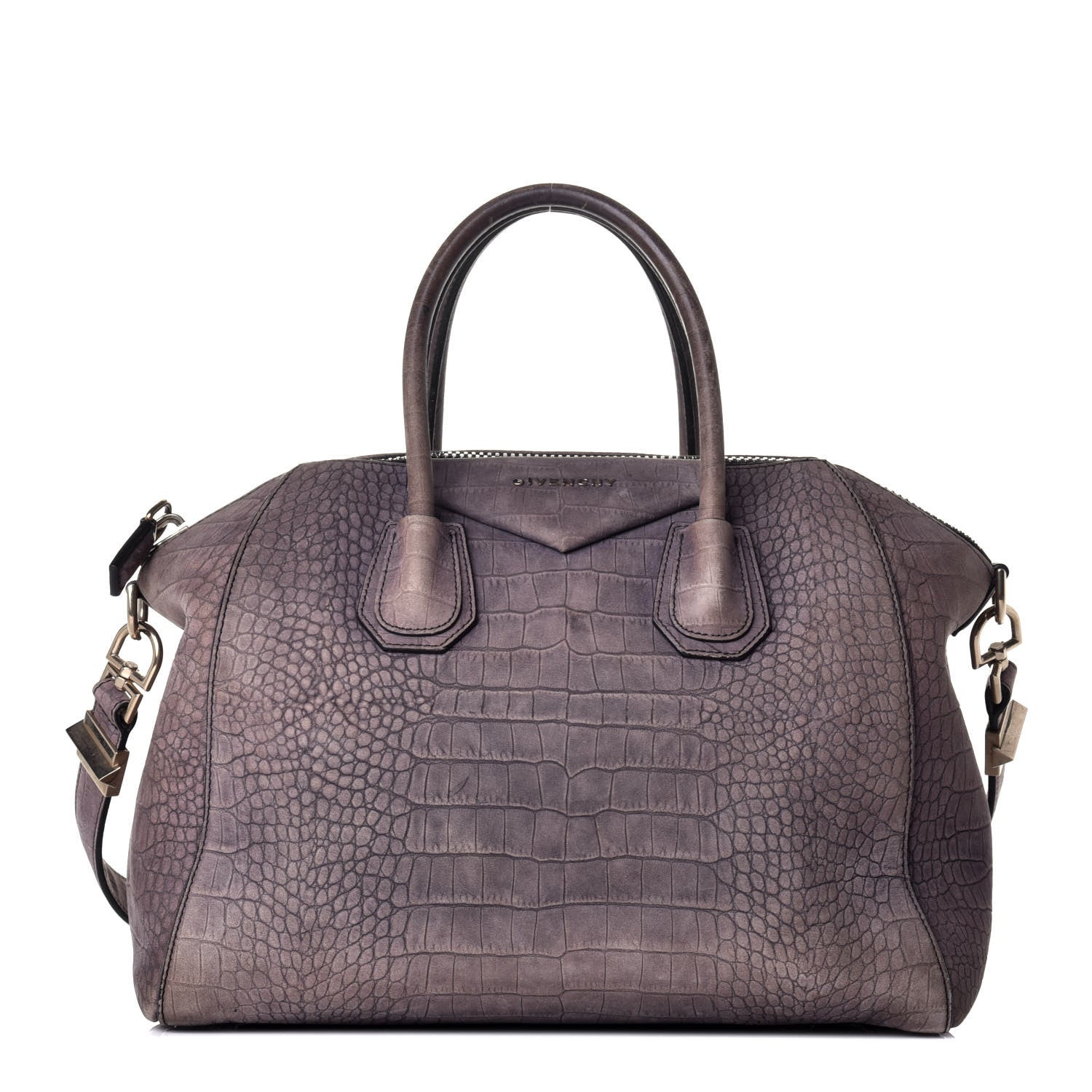 Givenchy Nubuck Crocodile Embossed Medium Antigona Washed Black 1 of 8