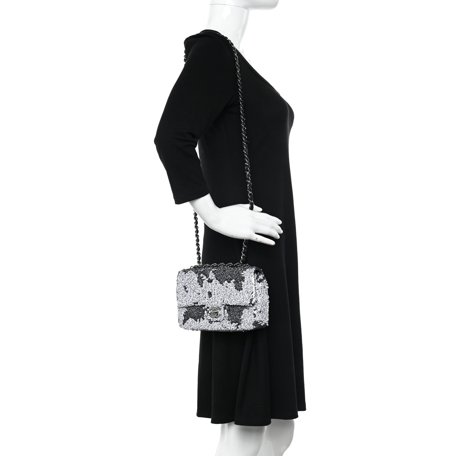 Chanel Sequin CC Logo Small Single Flap White Black 2 of 10