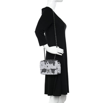 Chanel Sequin CC Logo Small Single Flap White Black 2 of 10