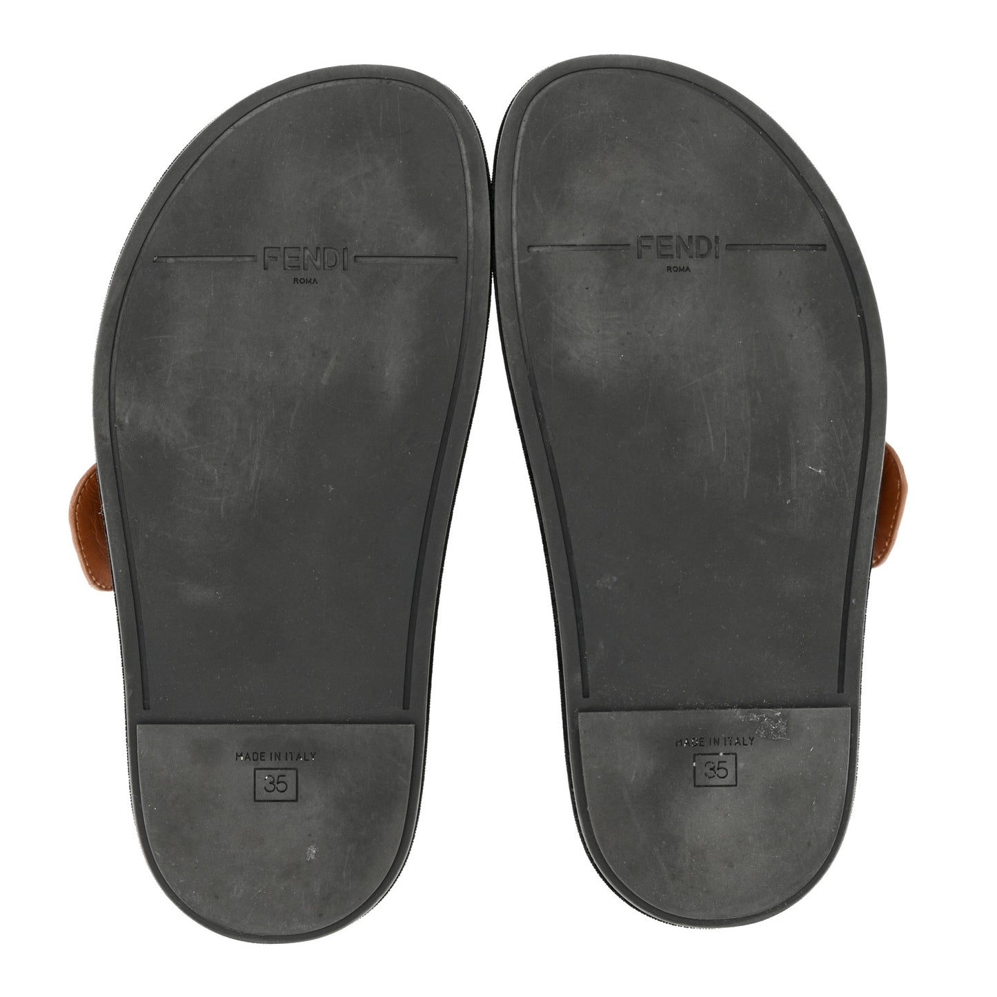 Calfskin FF Embossed Pearland Slide Sandals 35 Tobacco Moro