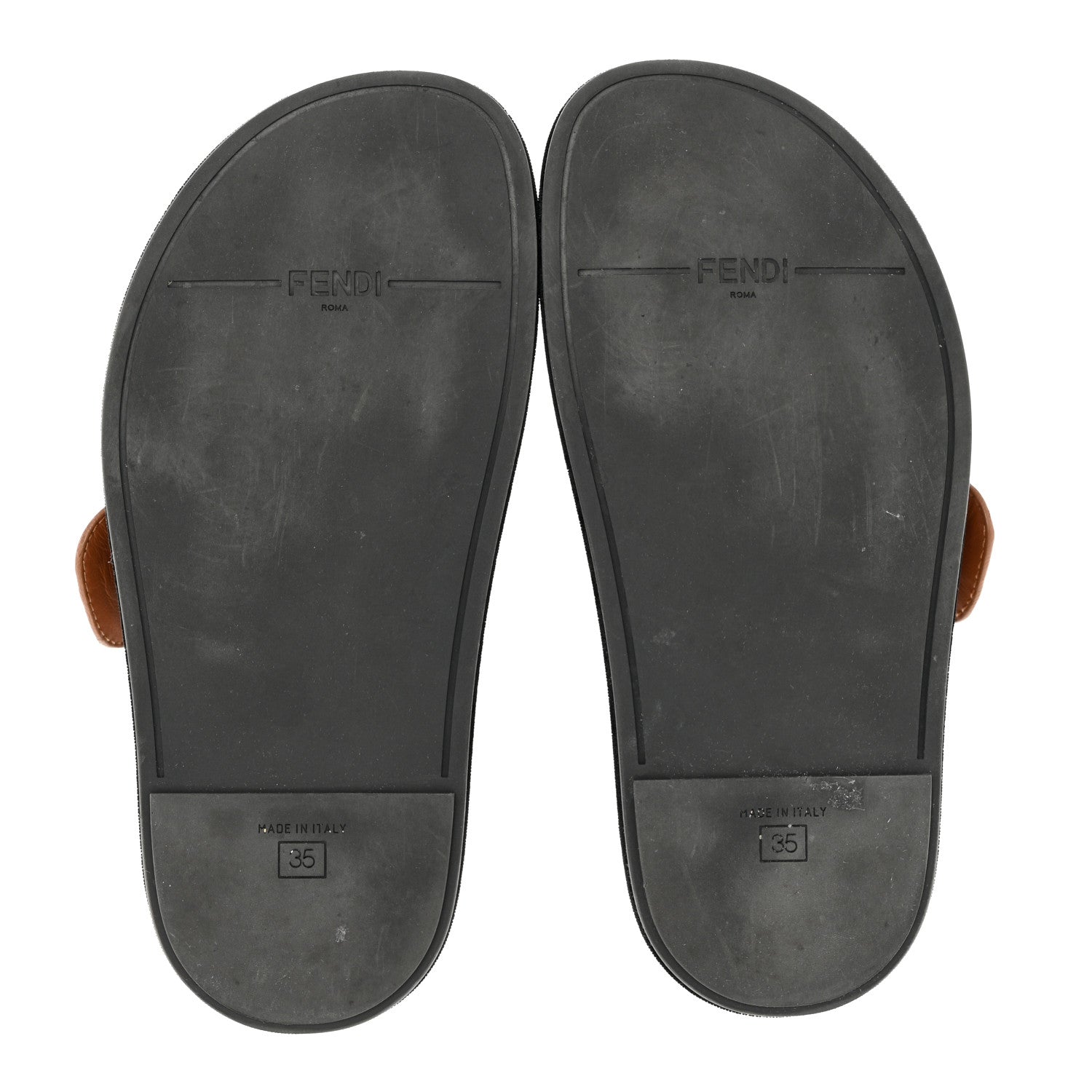 Fendi Calfskin FF Embossed Pearland Slide Sandals 35 Tobacco Moro 5 of 9