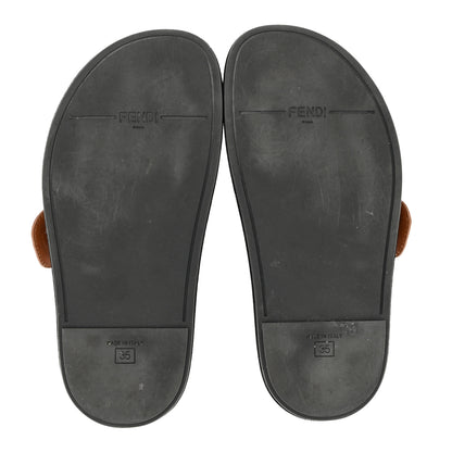 Fendi Calfskin FF Embossed Pearland Slide Sandals 35 Tobacco Moro 5 of 9
