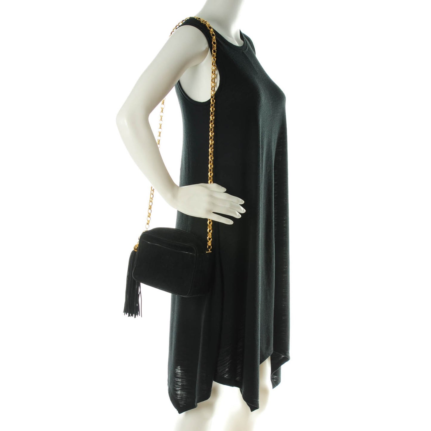 Suede Vertical Quilted CC Tassel Camera Case Black