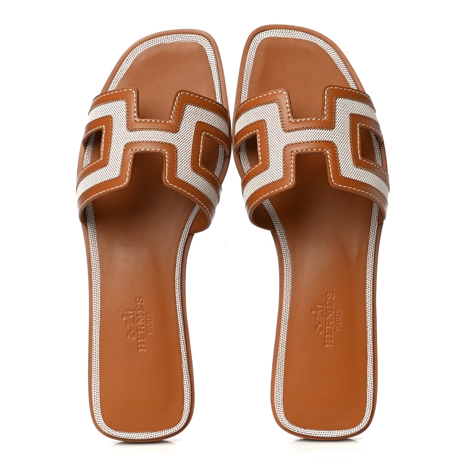Hermes Calfskin Canvas Oran Sandals 36 Noisette Beige Dore 5 of 12