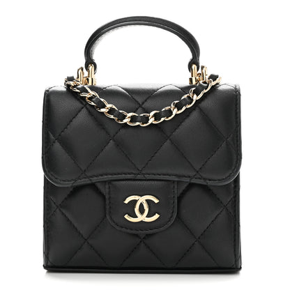 Chanel Lambskin Quilted Top Handle Flap Clutch With Chain Black 1 of 10