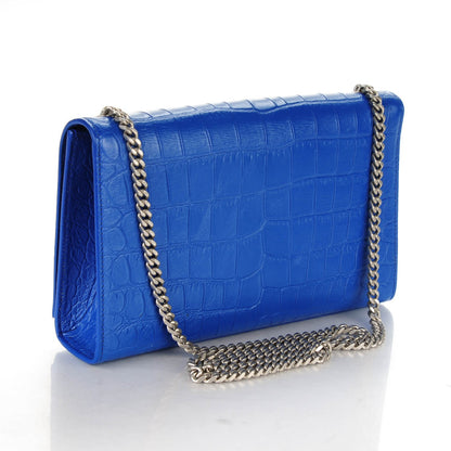 Saint Laurent Calfskin Crocodile Embossed Medium Classic Monogram Kate Tassel Satchel Bleu Majorelle 3 of 7