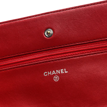 Chanel Lambskin Quilted Wallet On Chain WOC Red 6 of 10