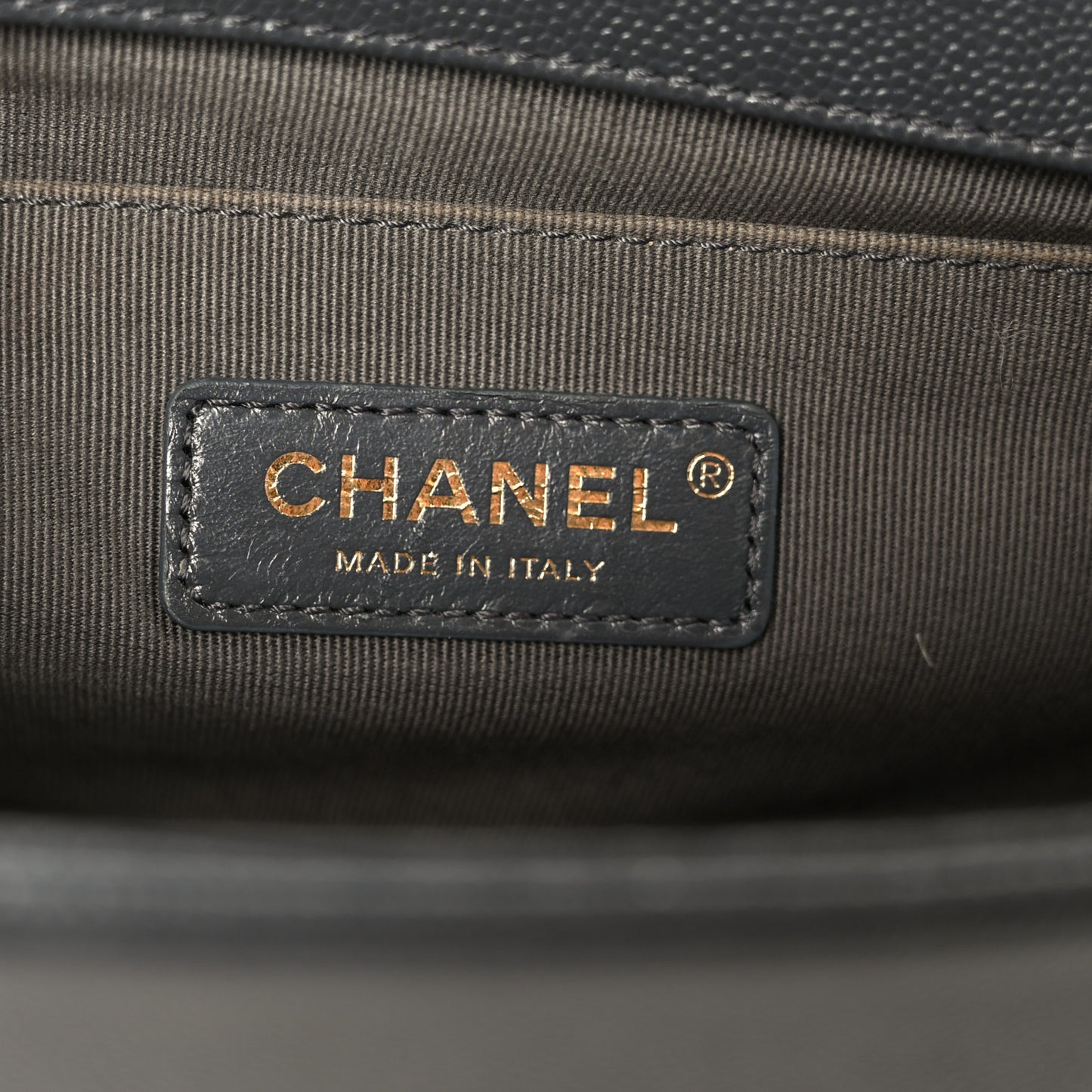 Caviar Chevron Quilted Medium Boy Flap Dark Grey