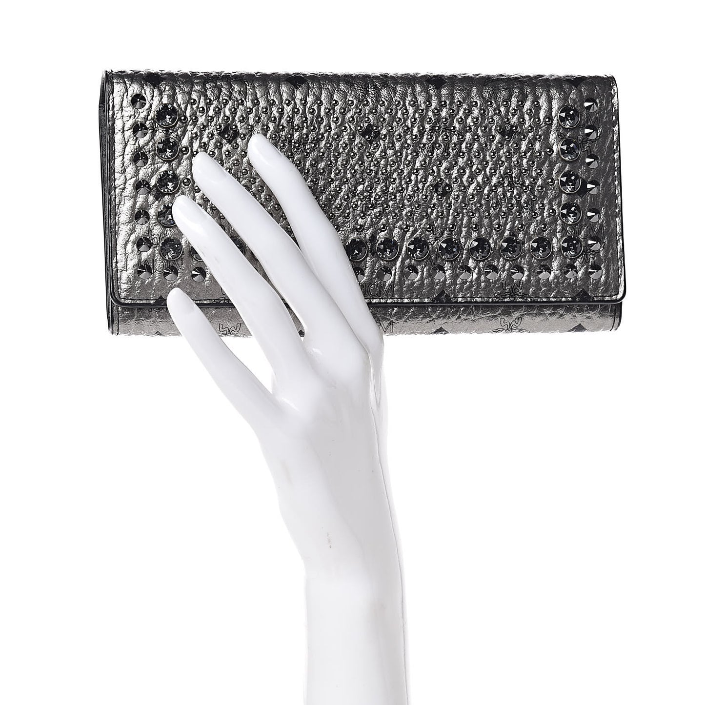 Metallic Visetos Swarovski Crystal Studded Flap Wallet Silver