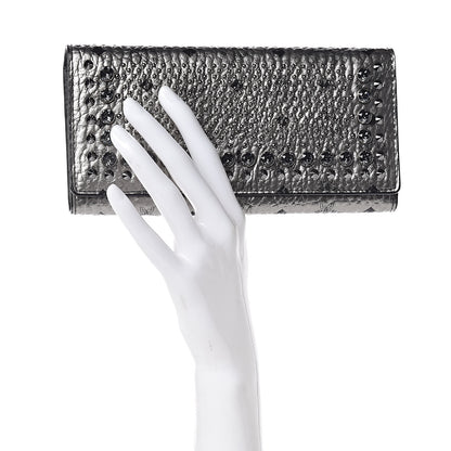 MCM Metallic Visetos Swarovski Crystal Studded Flap Wallet Silver 2 of 9