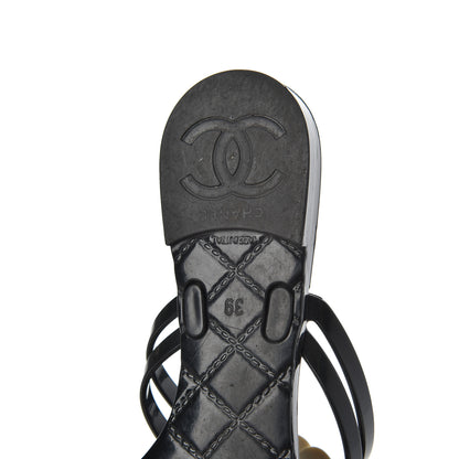 Chanel Jelly Camellia Thong Sandals 39 Black Ivory 11 of 14