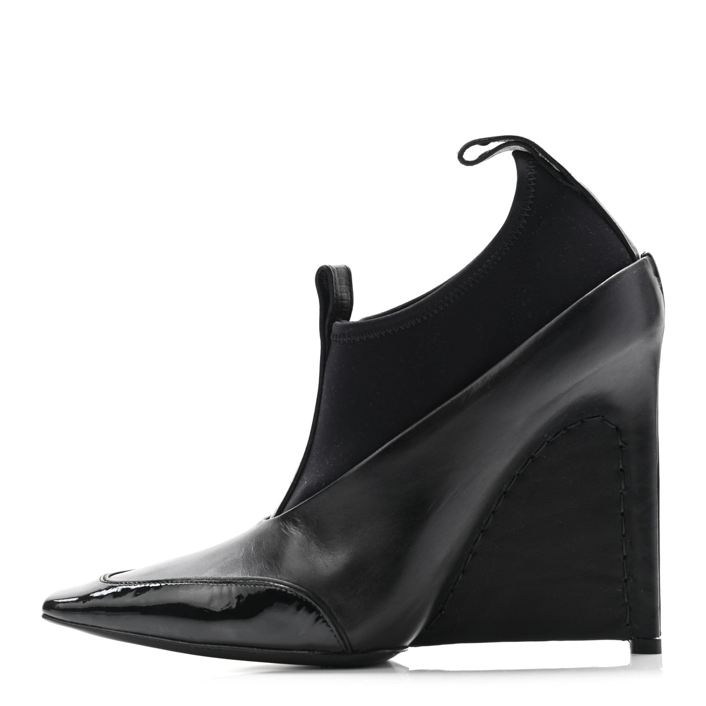 Neoprene Patent Calfskin Scuba Wedge Ankle Boots 38.5 Black