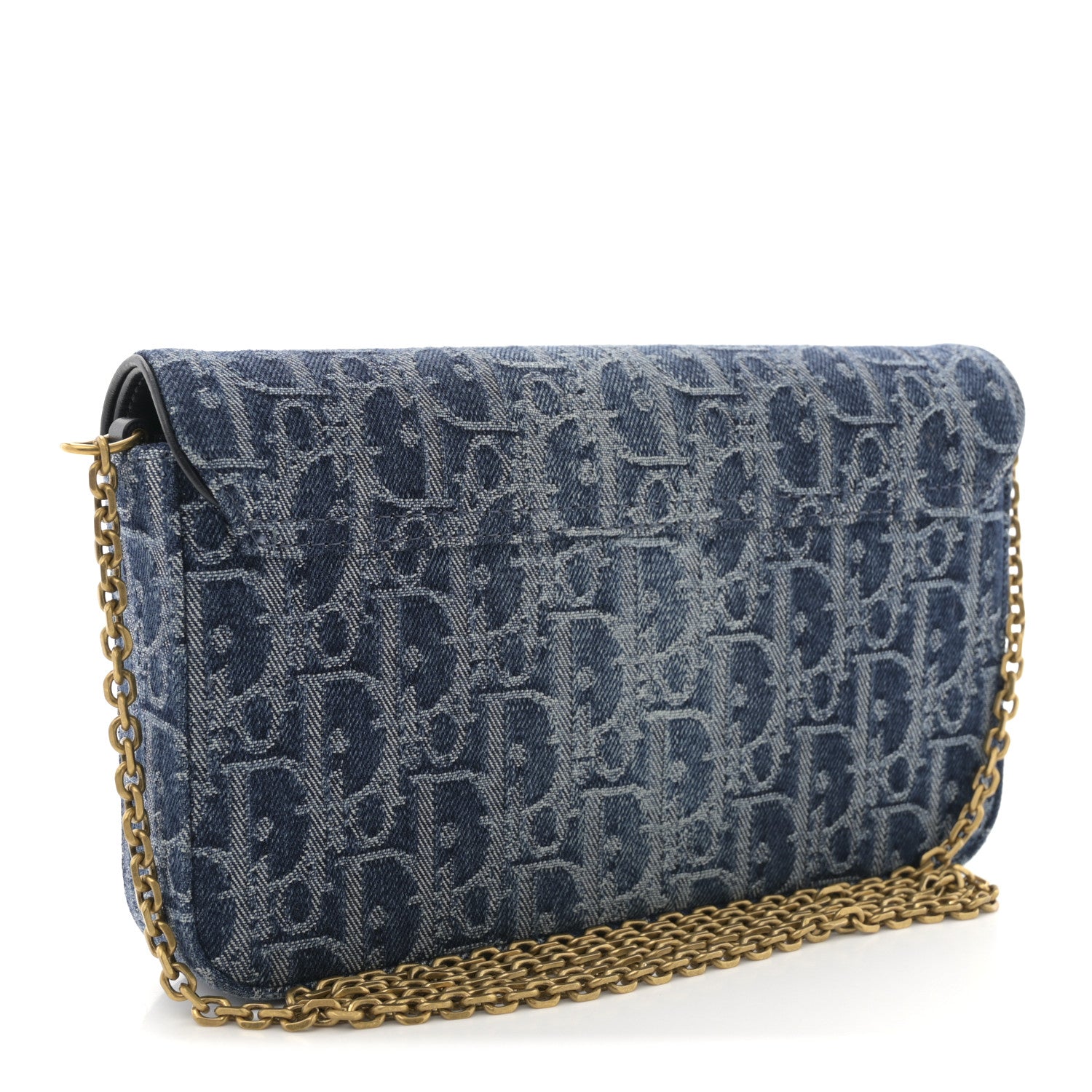 ディオール/クリスチャンディオール 40IJS Christian Dior Oblique Denim Small Saddle Pouch With Chain Blue
