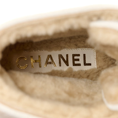 Chanel Suede Pony Hair Shearling Lace Up Combat Boots 37 White 7 of 10