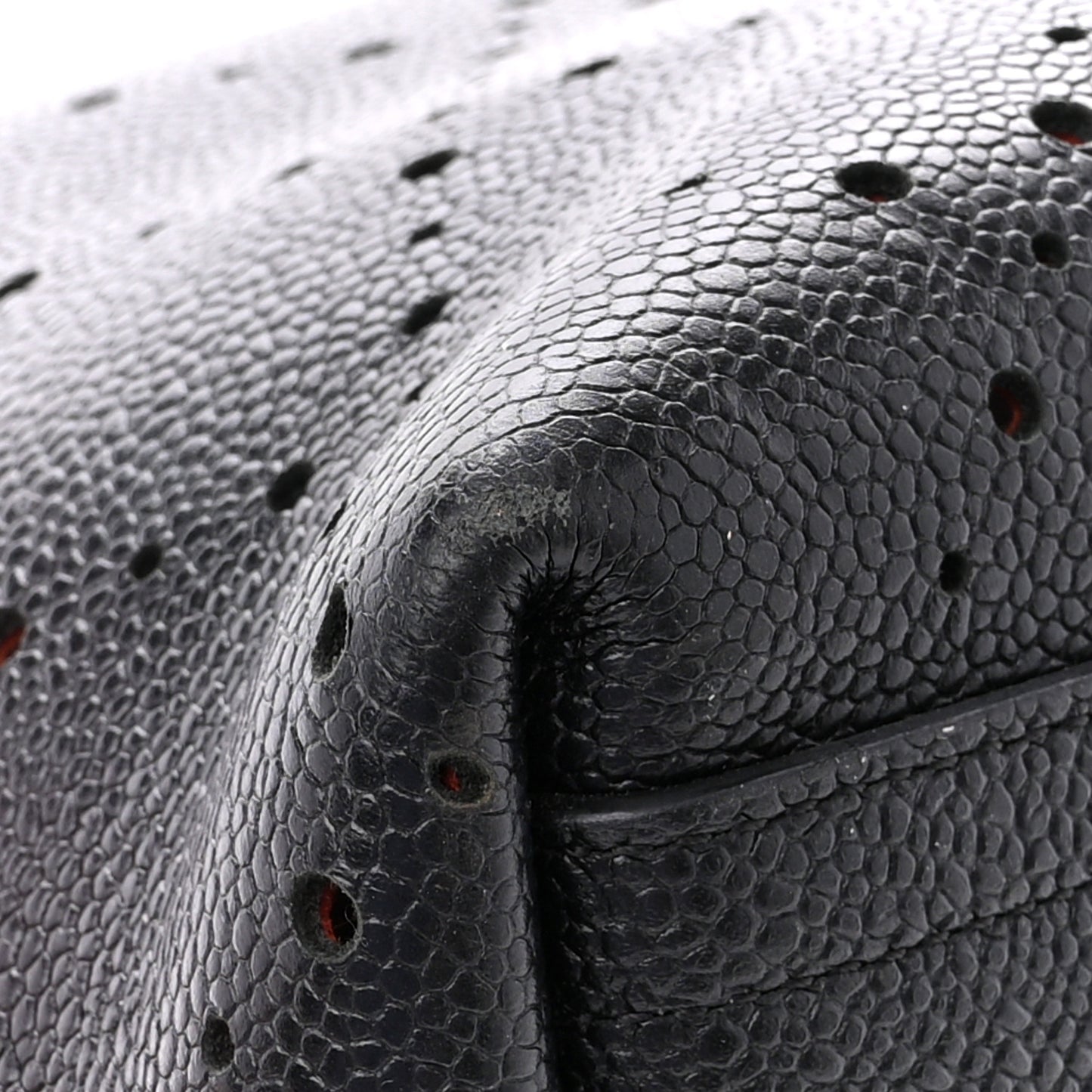 Perforated Grained Calfskin Small Shopping Tote Black