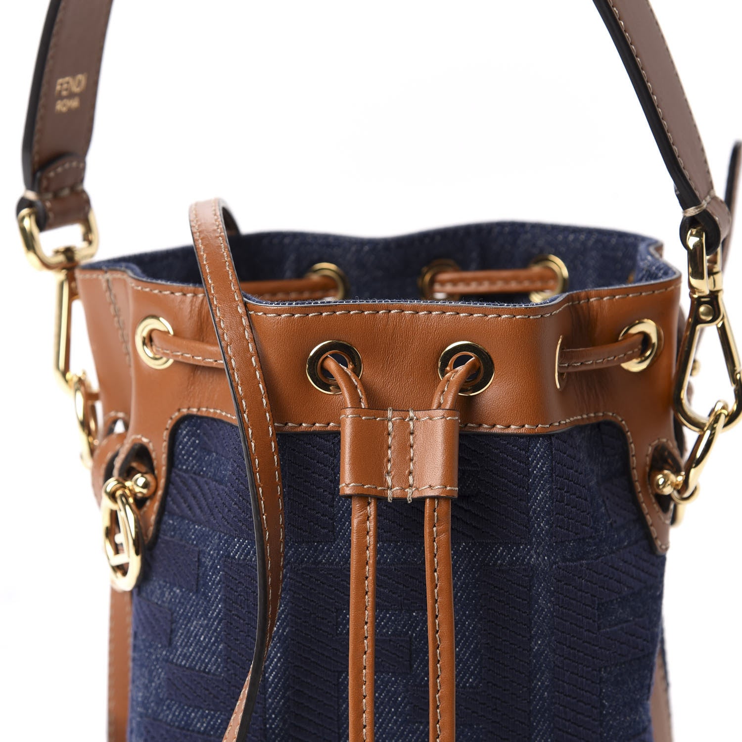 Fendi Denim Vitello King F is Fendi FF Embroidered Mini Mon Tresor Bucket Bag Blue Cuoio 11 of 11