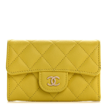 Chanel Caviar Quilted Flap Card Holder Wallet Yellow 1 of 9
