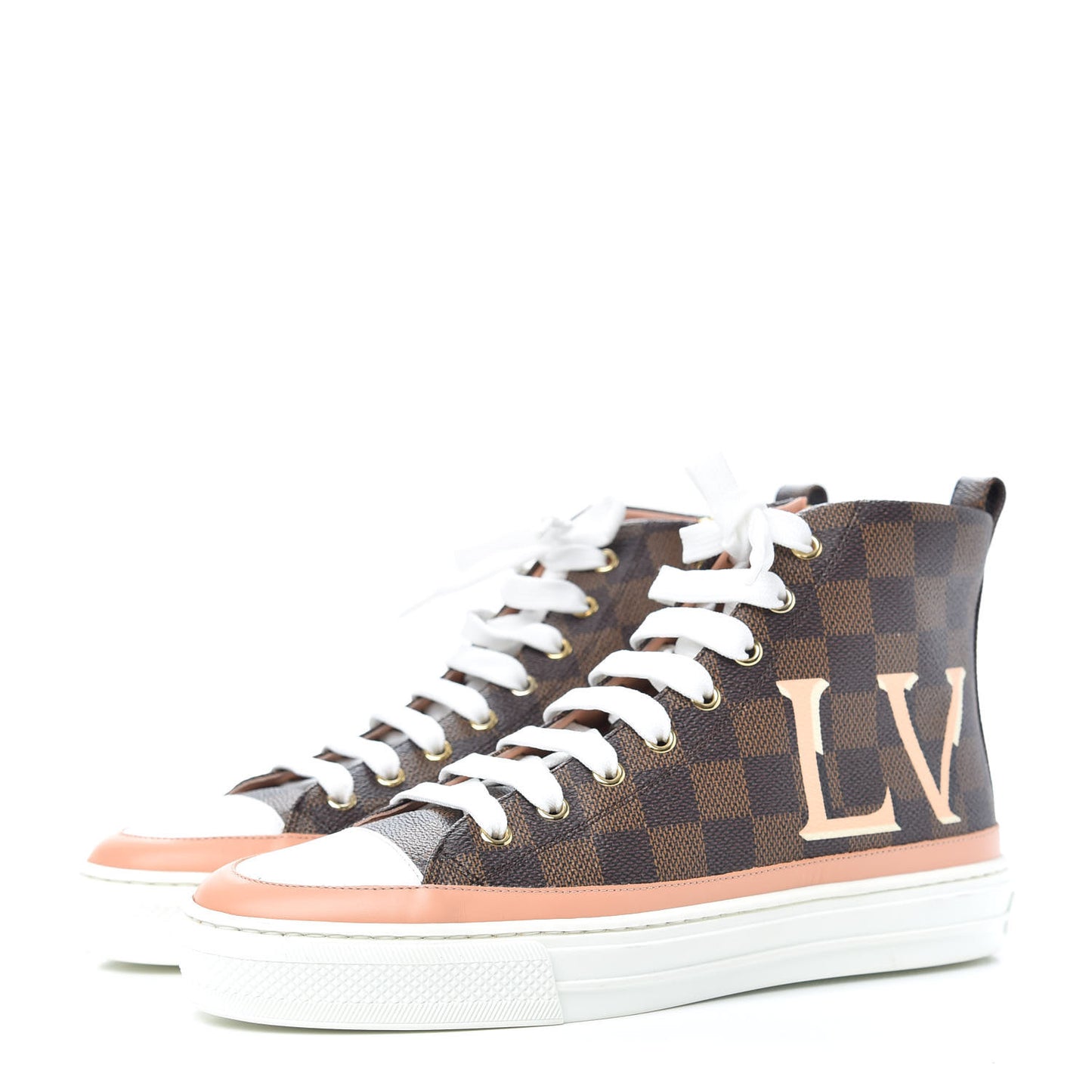 Damier Ebene Stellar High Top Sneakers 38 Venus Pink