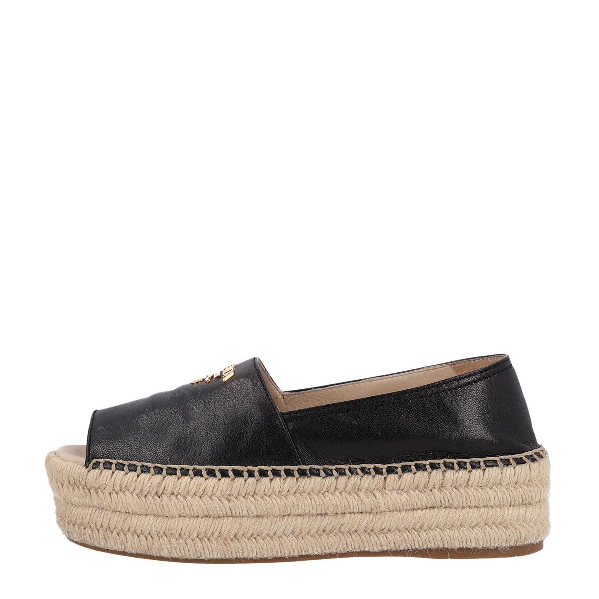 Prada Nappa Embroidered Logo Peep Toe Espadrilles 36 Black 1 of 10