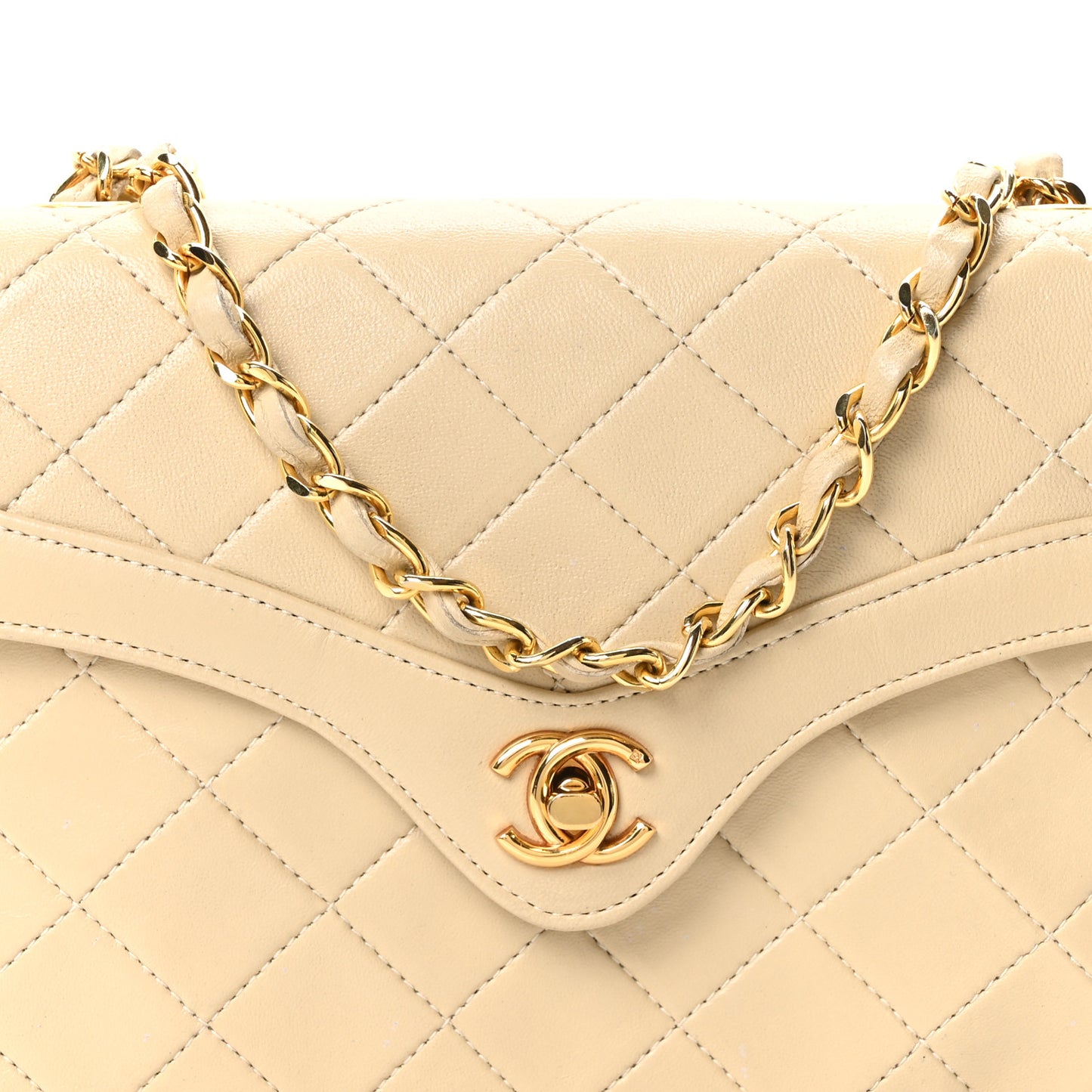 Lambskin Quilted Small Single Flap Beige