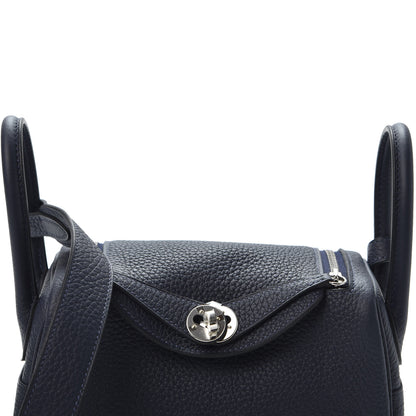 Hermes Taurillon Clemence Mini Lindy 20 Bleu Nuit 8 of 9