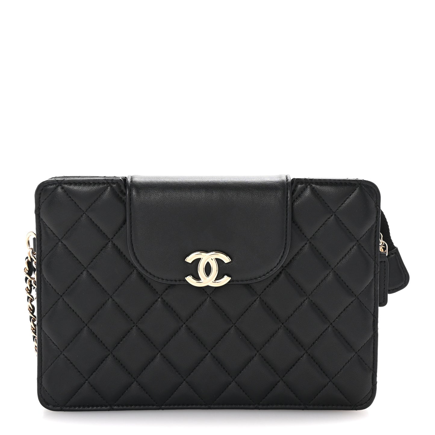 Lambskin Quilted CC Pouch Wristlet Black