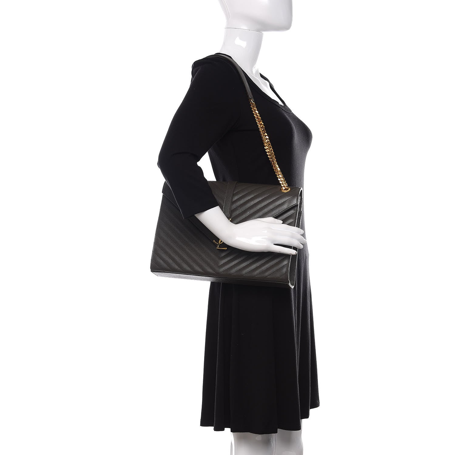 Saint Laurent Grain De Poudre Matelasse Chevron Large Monogram Satchel Earth 2 of 11