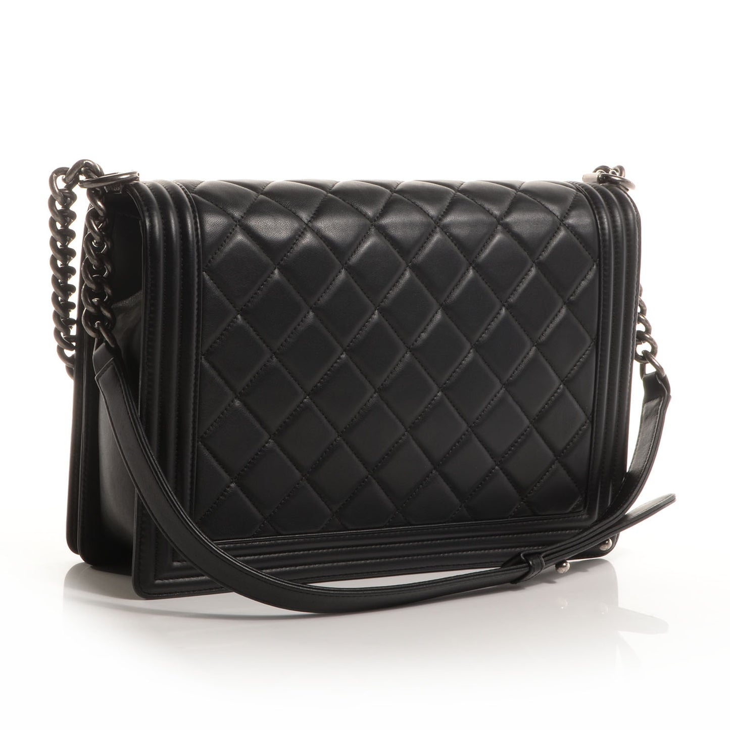 Calfskin Quilted Large Boy Flap Black